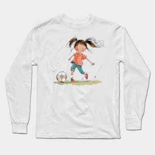 Little Girl Playing Soccer Long Sleeve T-Shirt